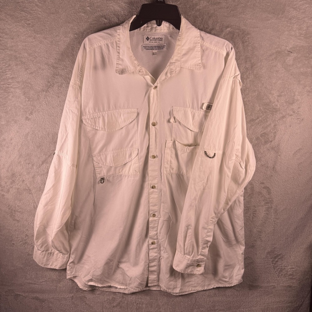 Columbia Shirt Mens XLT White Long Sleeve Fishing Vented Lined Pockets Outdoor